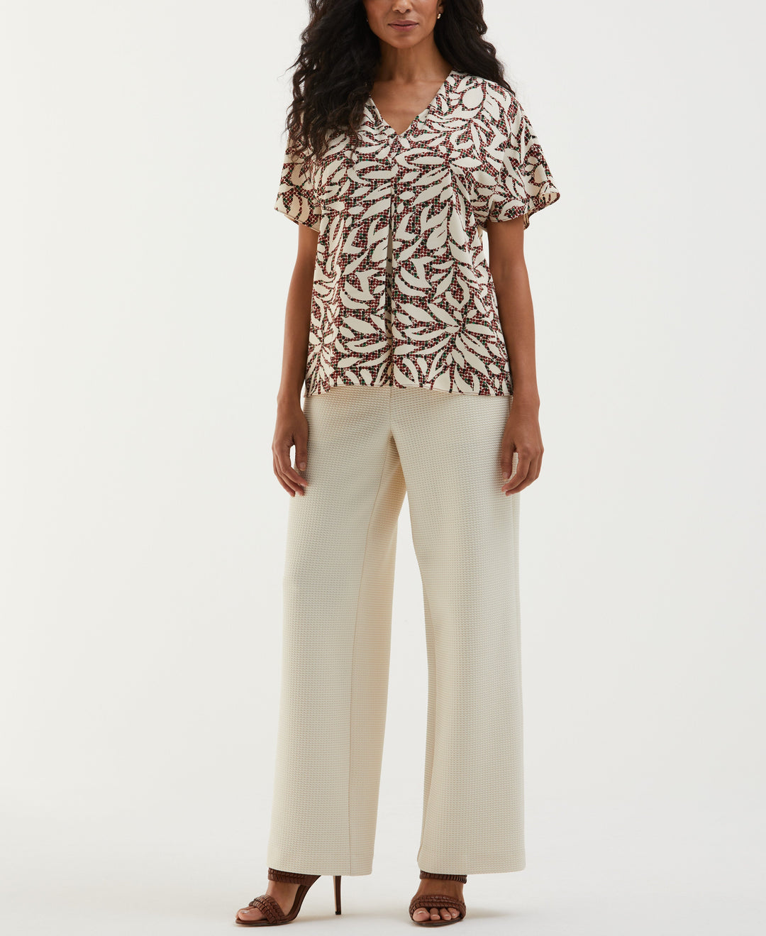 Beach Geo Print Layered Dolman Sleeve Blouse (White Swan) 