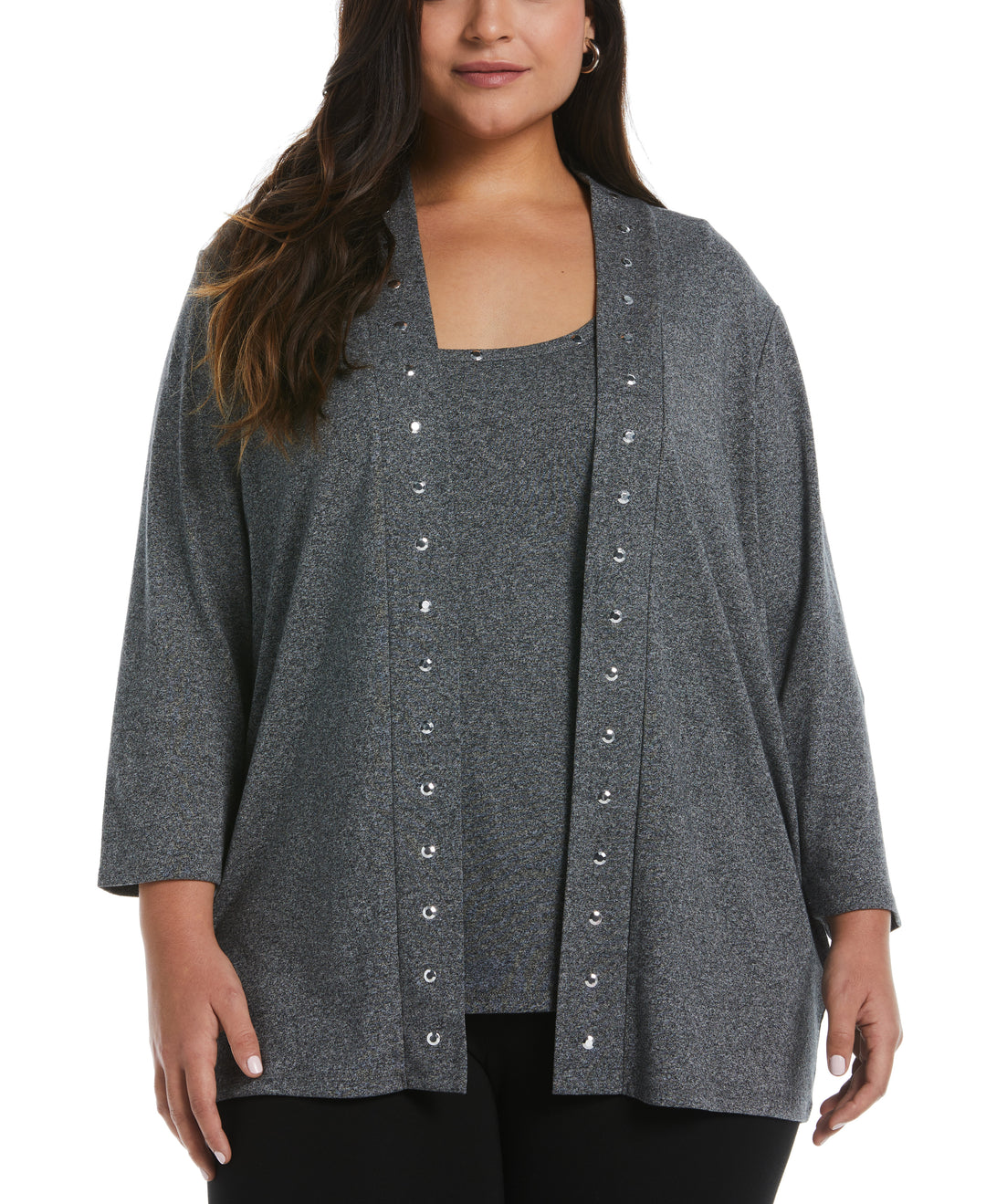 Cardigan Sweater with Hardware Trim (Salt & Pepper) 
