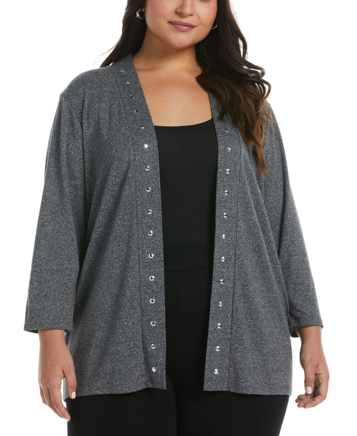 Cardigan Sweater with Hardware Trim (Salt & Pepper) 