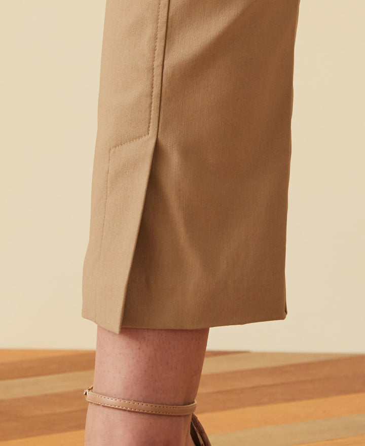 Classic Fit Seamed Straight Leg Crop Pant with Vents (Dark Safari) 