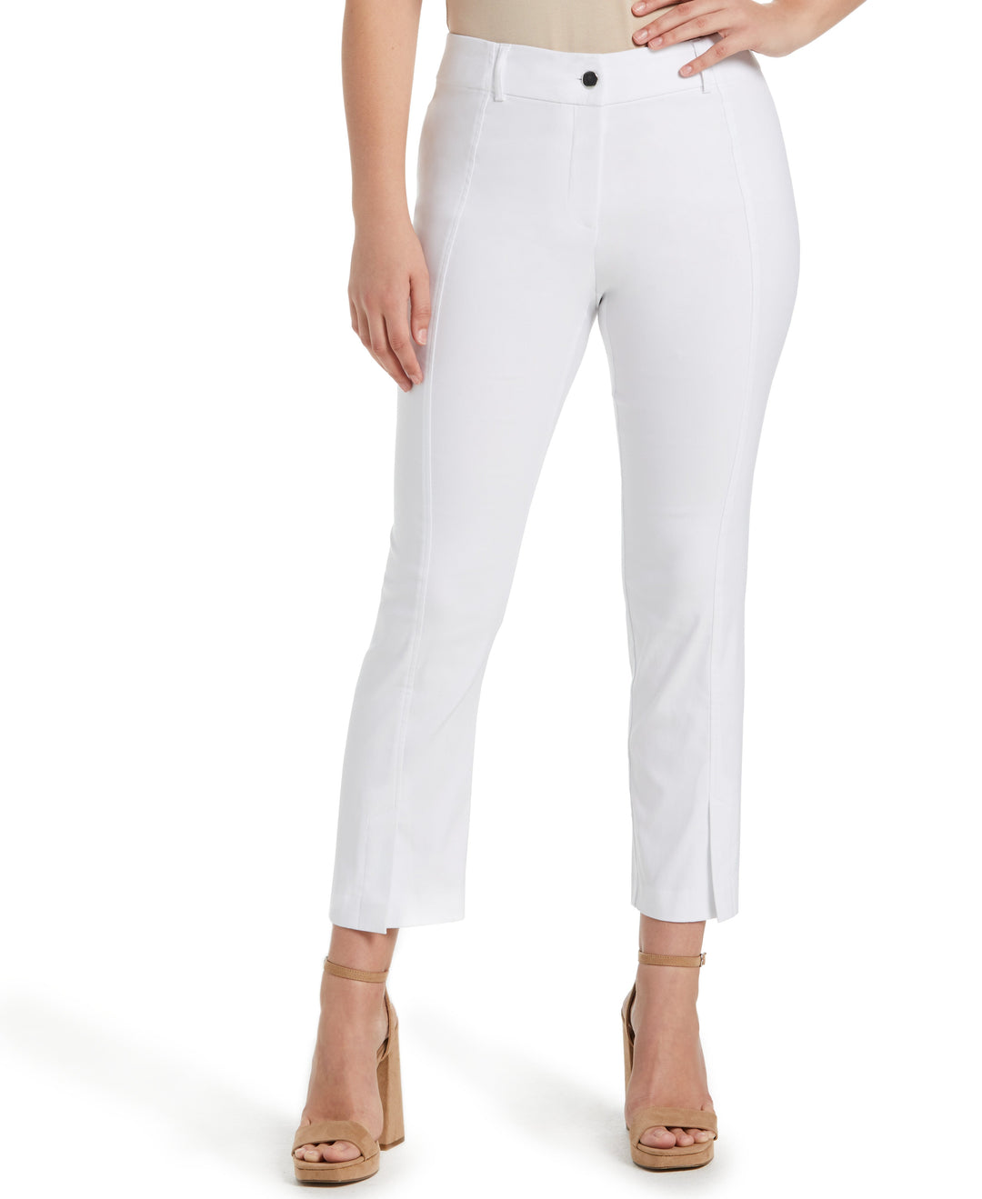 Classic Fit Seamed Straight Leg Crop Pant with Vents (White) 