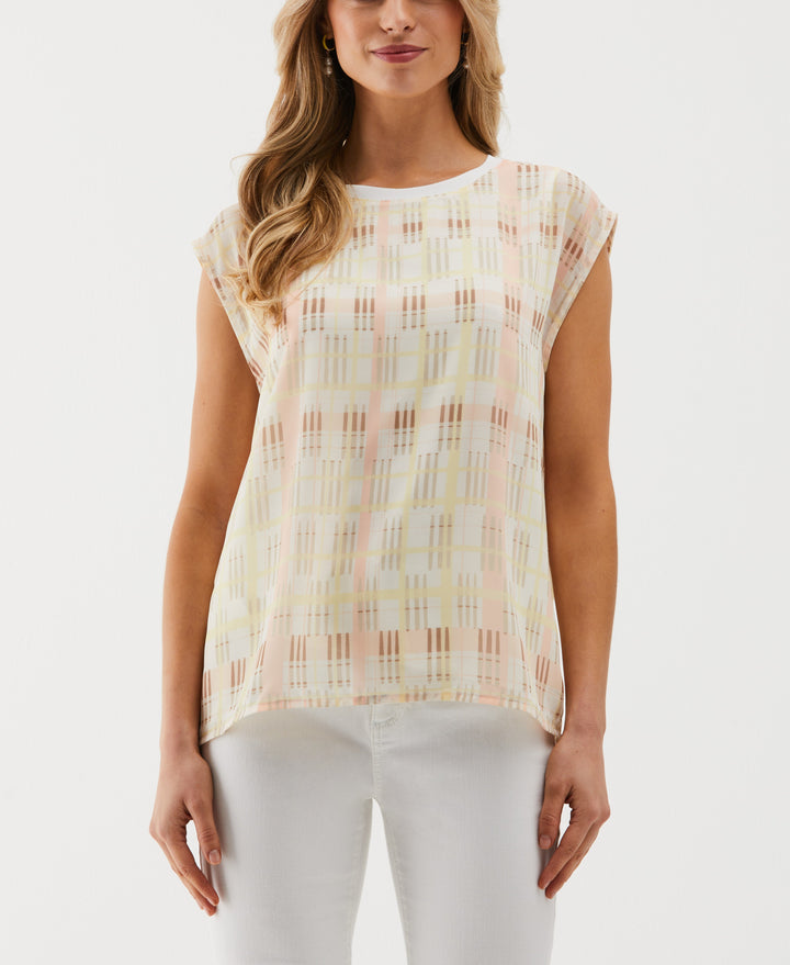Crosshatch Print Top (Bisque) 