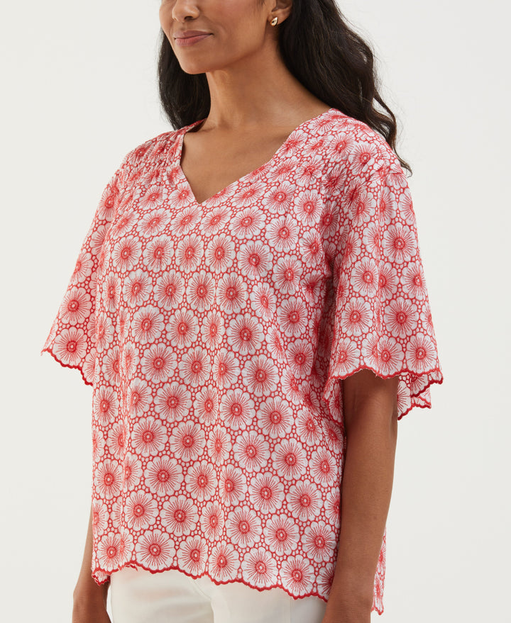Daisy Embroidered Blouse (Hibiscus) 
