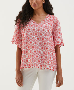 Daisy Embroidered Blouse (Hibiscus) 