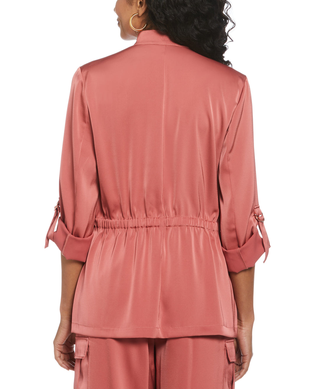 Drawcord Waist Shine Roll Sleeve Jacket (Dusty Cedar) 