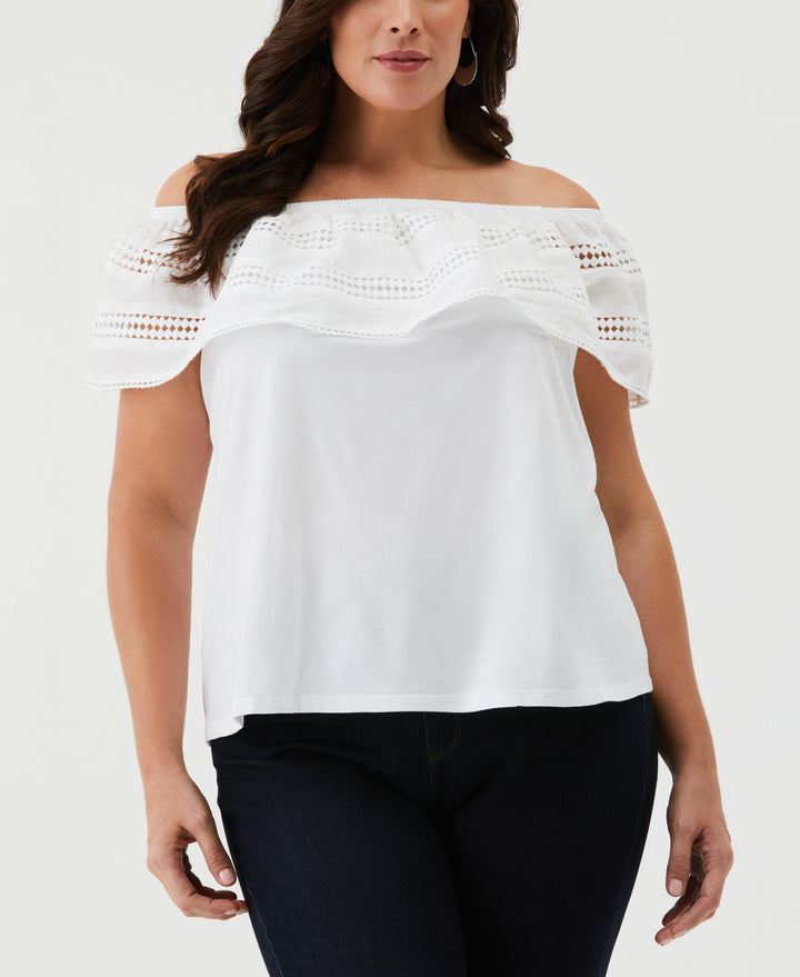 Embroidered Off The Shoulder Top (White) 