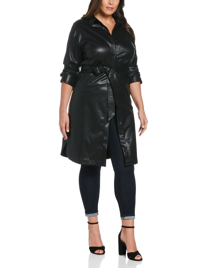 Faux Leather Shirtdress (Black) 