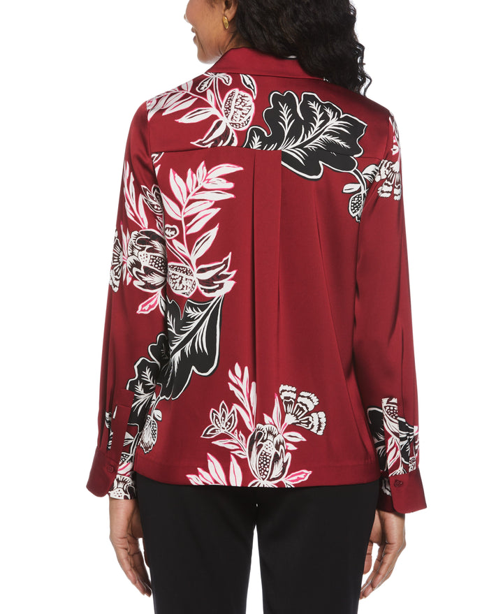 Floral Print Shine Satin Blouse (Rhubarb) 