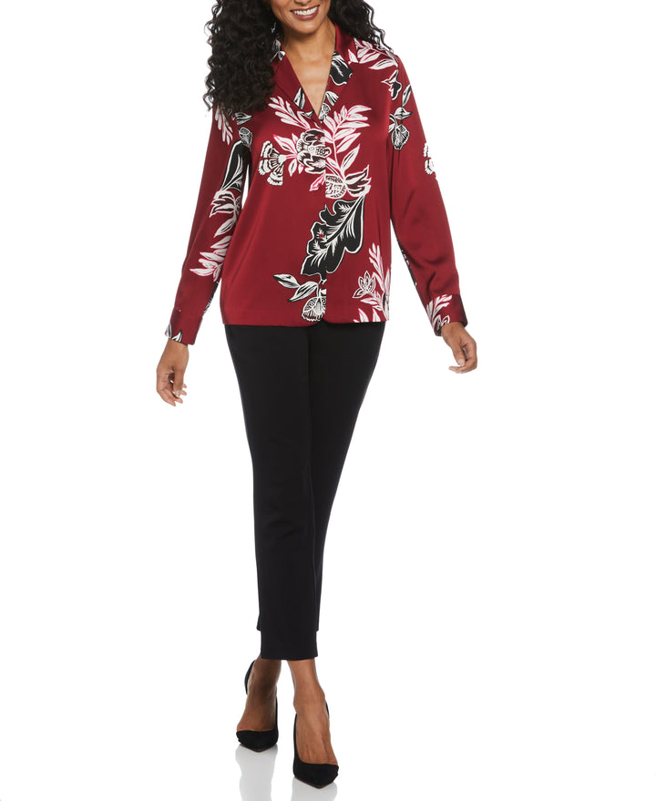 Floral Print Shine Satin Blouse-Shirt-Rafaella-Sportswear