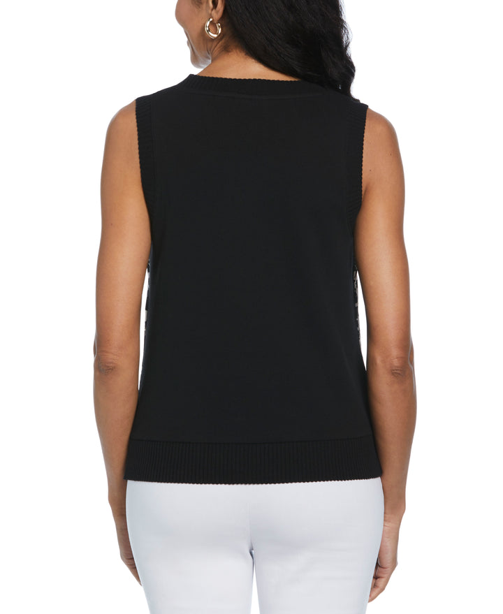 Floral Print Woven Front Shell Top (Black) 