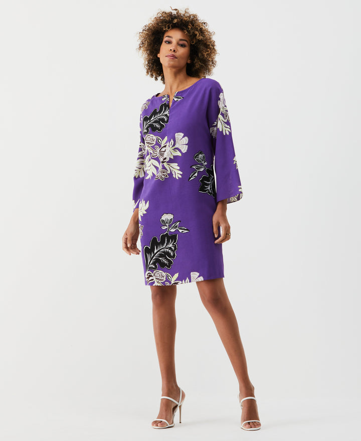 Floral Print Zip Tunic Dress (Royal Purple) 