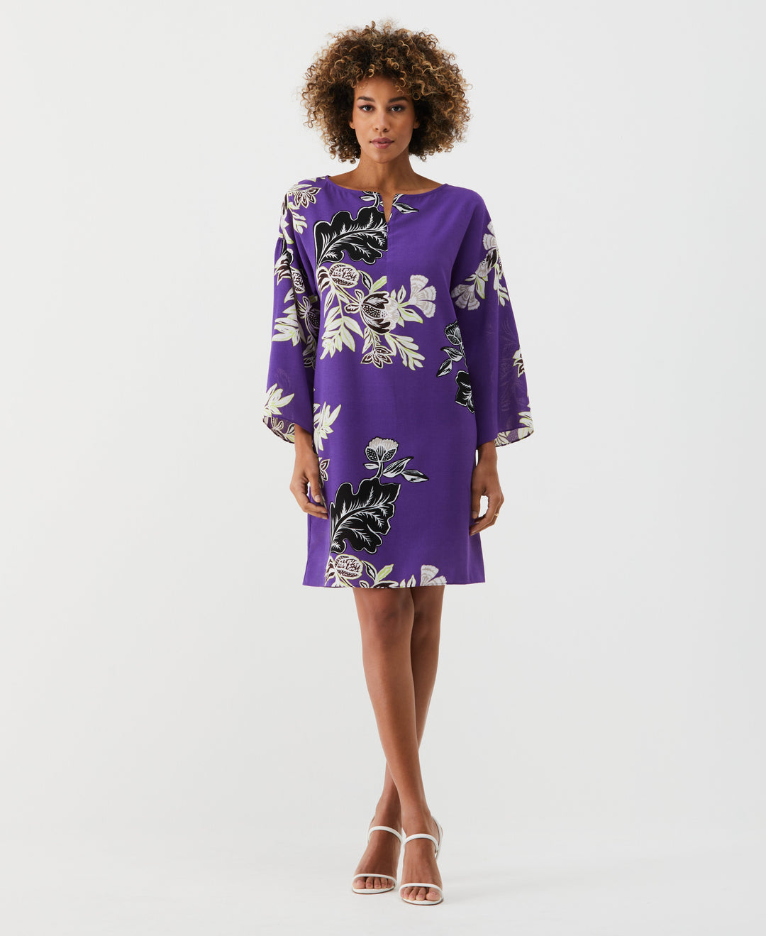 Floral Print Zip Tunic Dress (Royal Purple) 