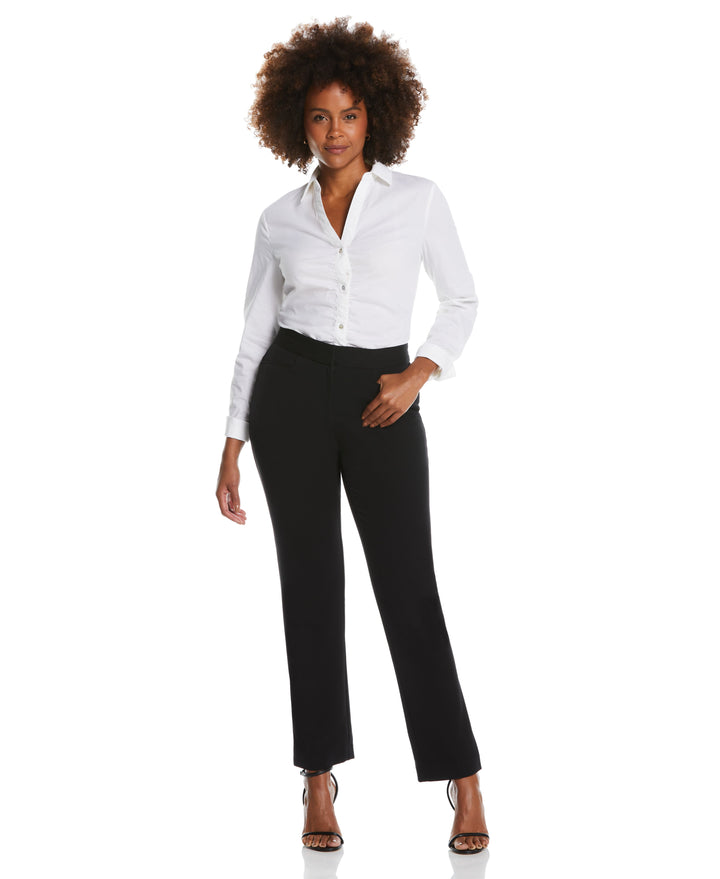 GABARDINE SLIM LEG PANT - CURVY FIT (Black) 
