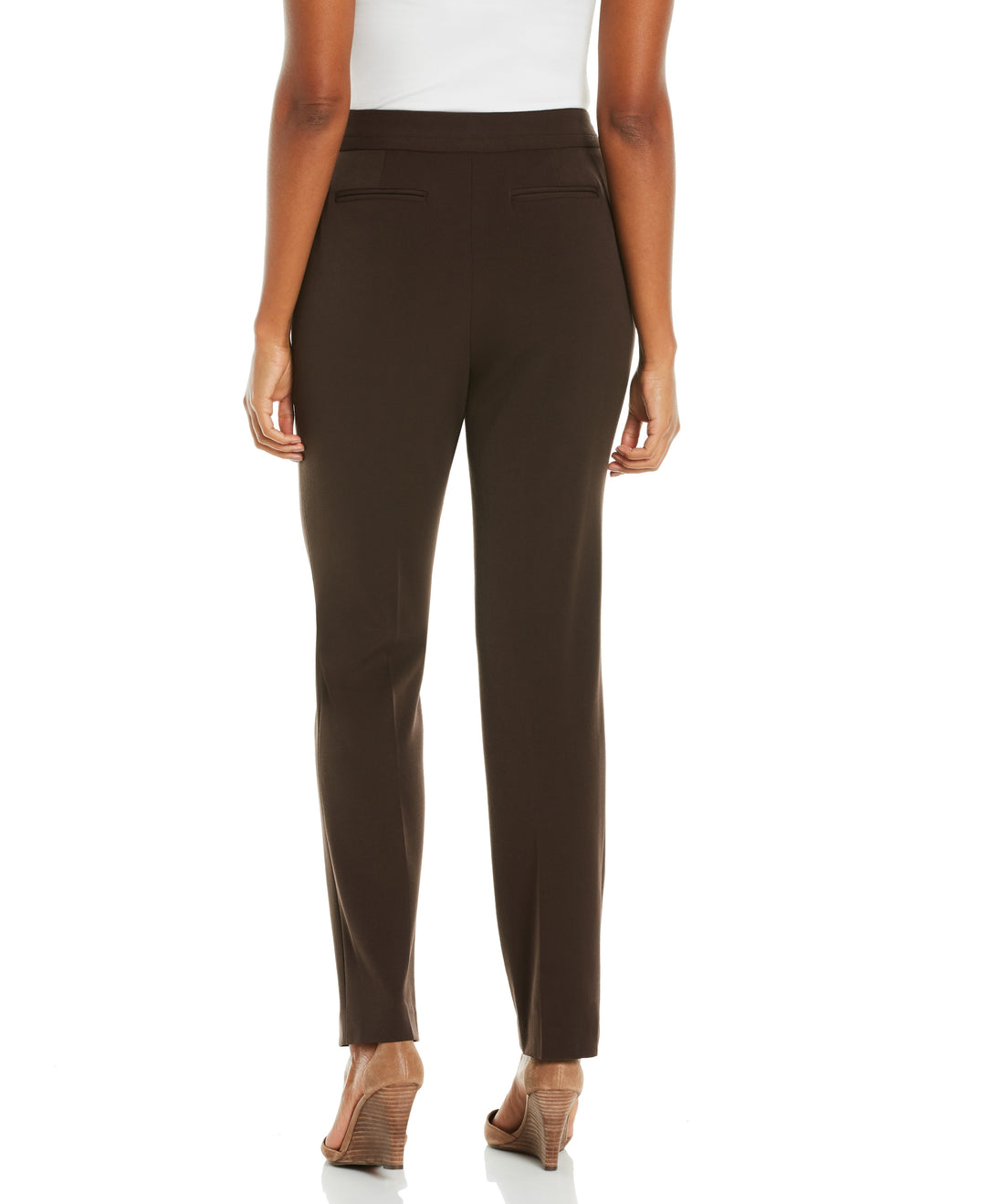 GABARDINE SLIM LEG PANT - CURVY FIT (Dark Chocolate) 