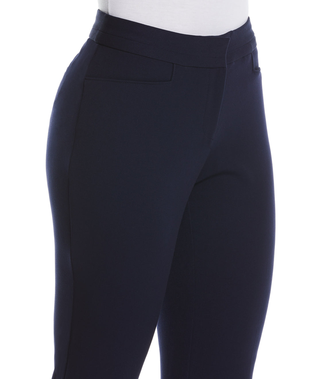 GABARDINE SLIM LEG PANT - CURVY FIT (Navy) 