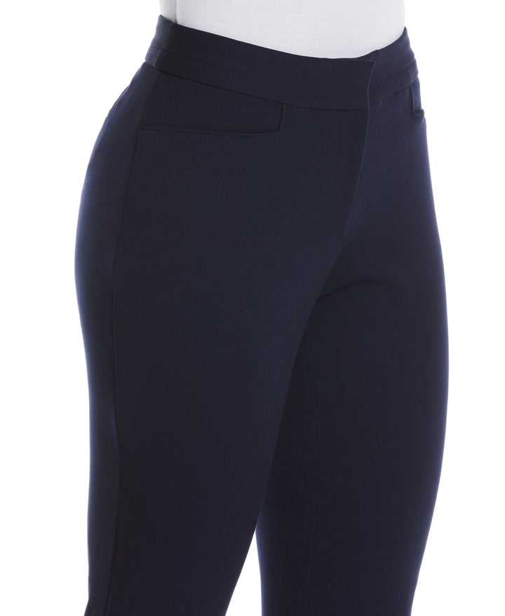 GABARDINE SLIM LEG PANT - CURVY FIT (Navy) 