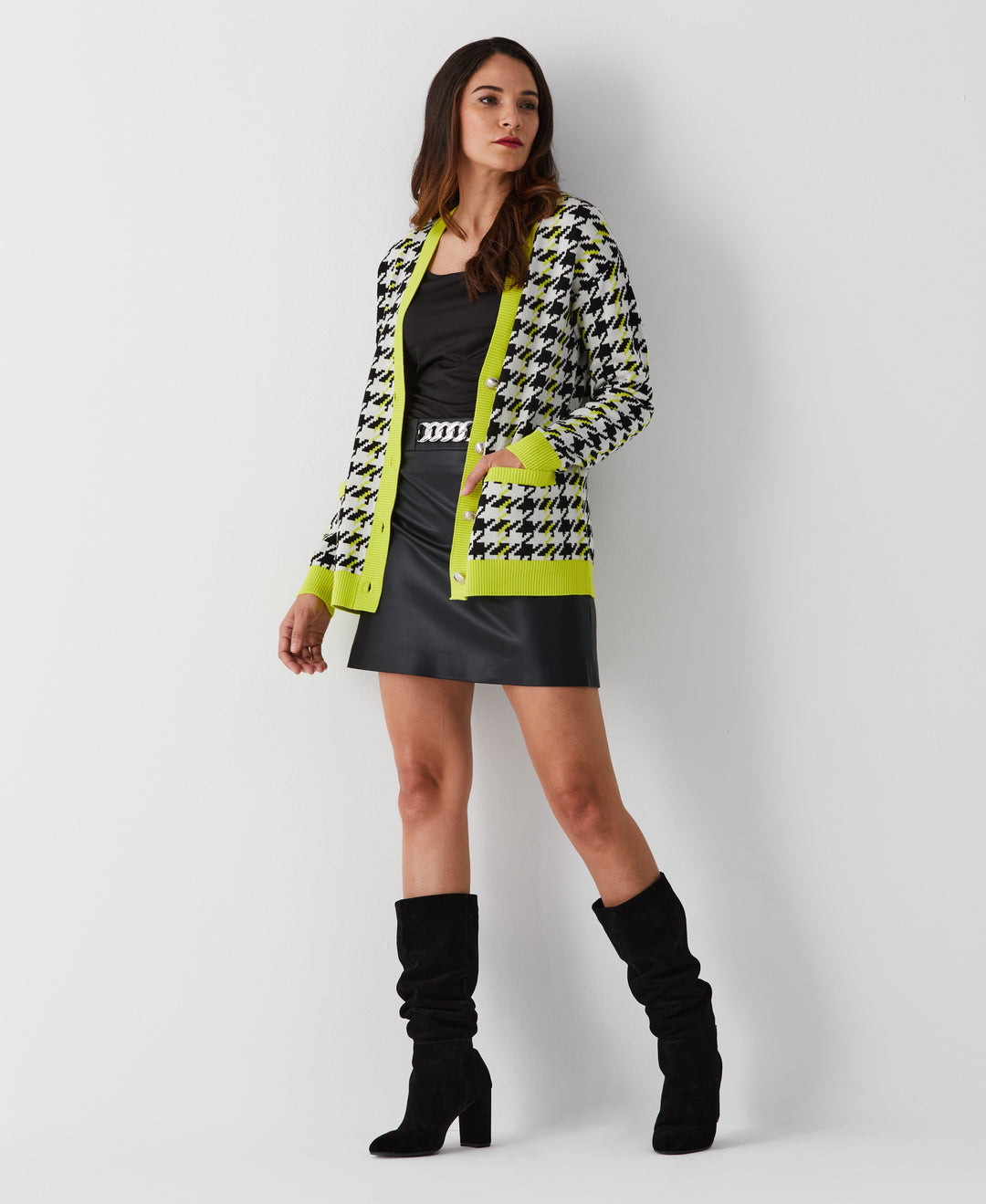 Houndstooth Relaxed Cardigan (Sulphur Spring) 