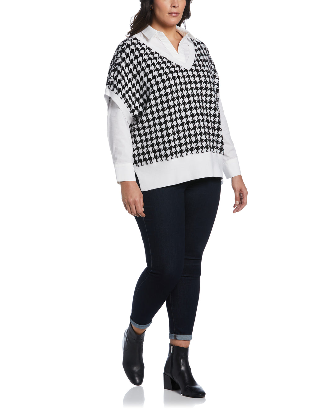 Houndstooth Sweater Vest-Sweater-Rafaella-Sportswear