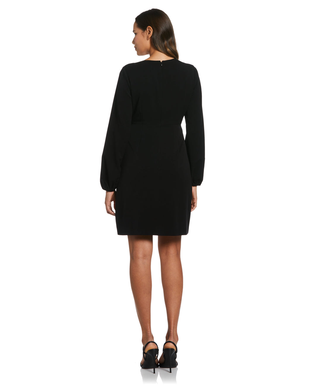 Jewel Button Surplice Dress (Black)
