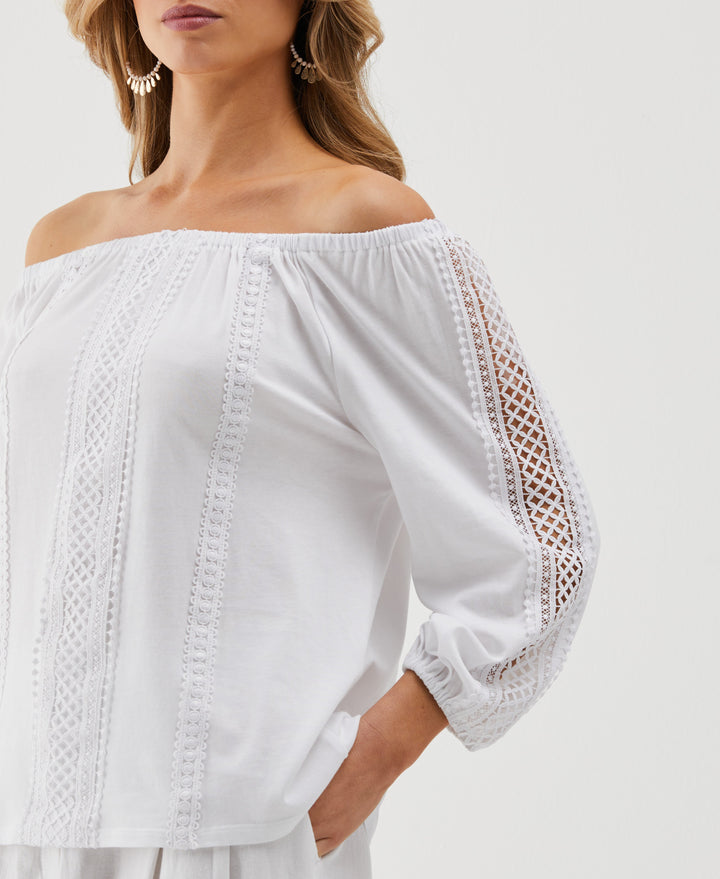 Lace Trim Off the Shoulder Top (White) 