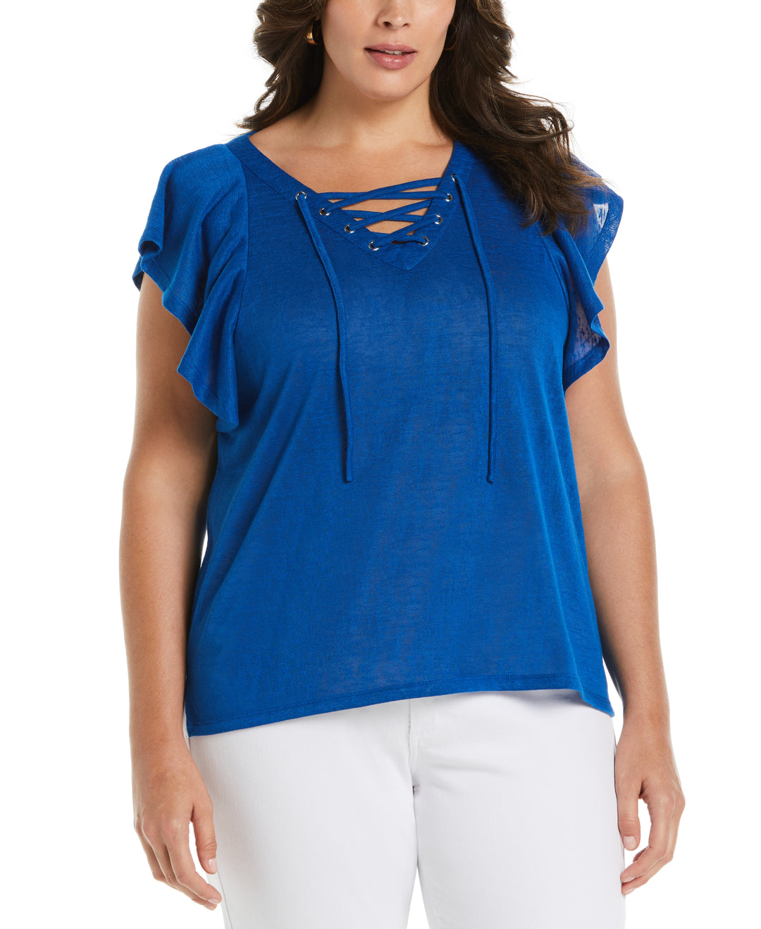 Lace-Up Flutter Sleeve Top (Princess Blue) 