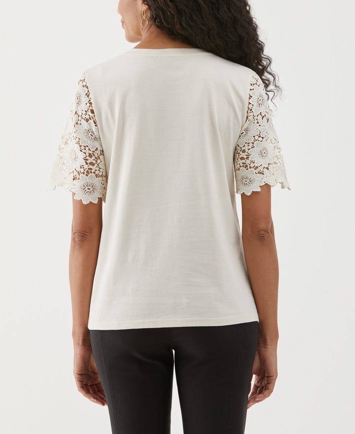 Lace Yoke Knit Top (White Swan) 