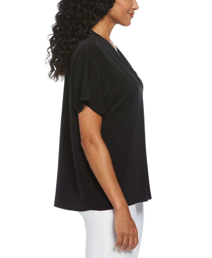 Layered Dolman Sleeve Blouse (Black) 
