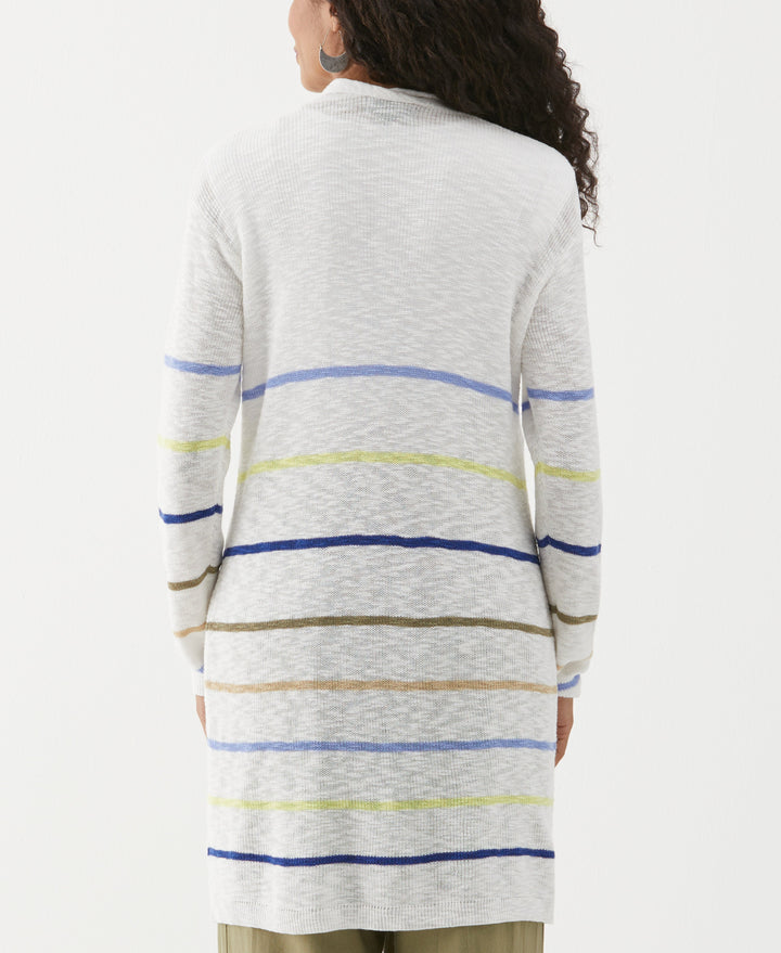 Organic Cotton-Linen Blend Striped Duster Cardigan Sweater (Hydrangea) 