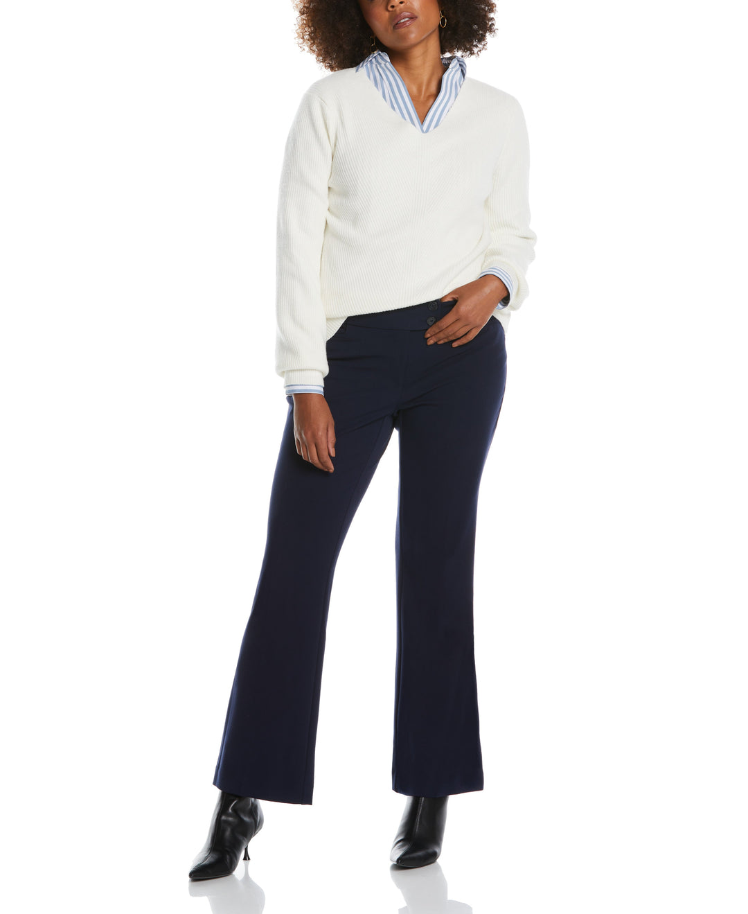 Petite Curvy Fit Boot Cut Pant (Navy) 