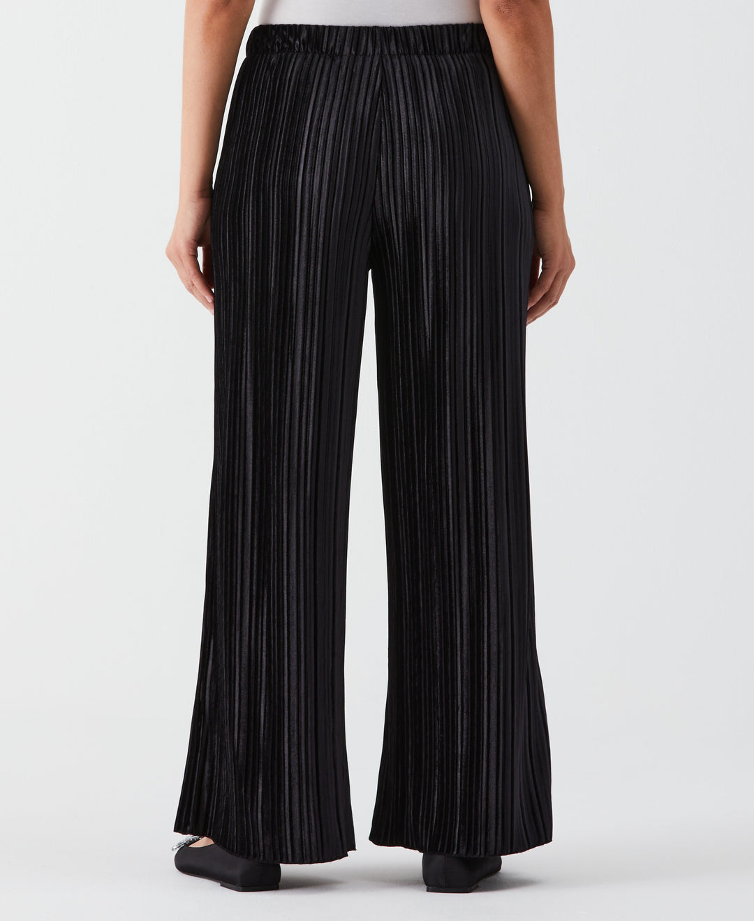 Pleated Velvet Wide Leg Pant (Black) 