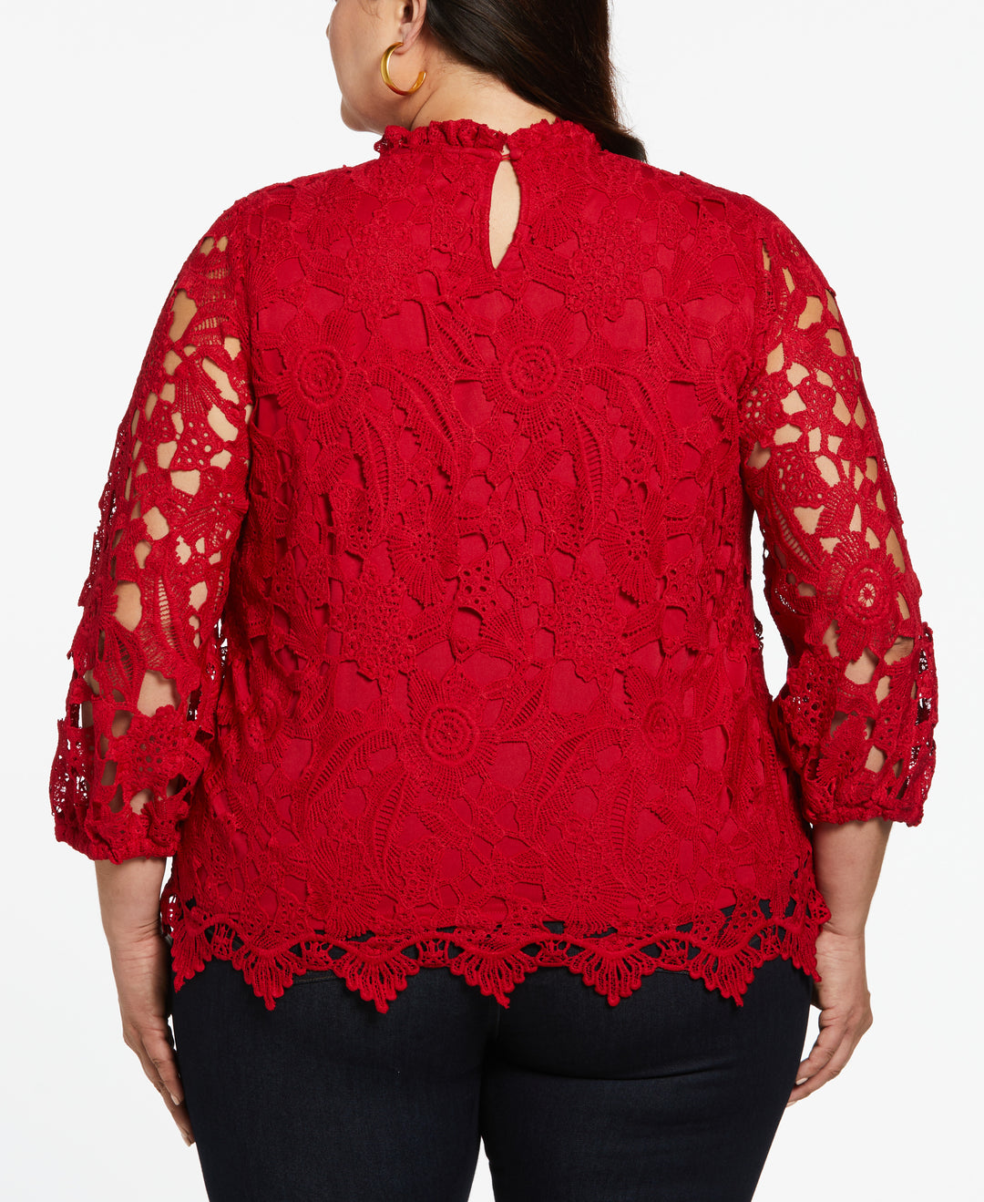 3/4 Sleeve Lace Top (Ruby) 