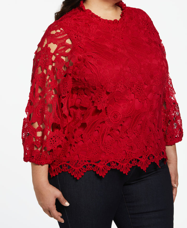 3/4 Sleeve Lace Top (Ruby) 