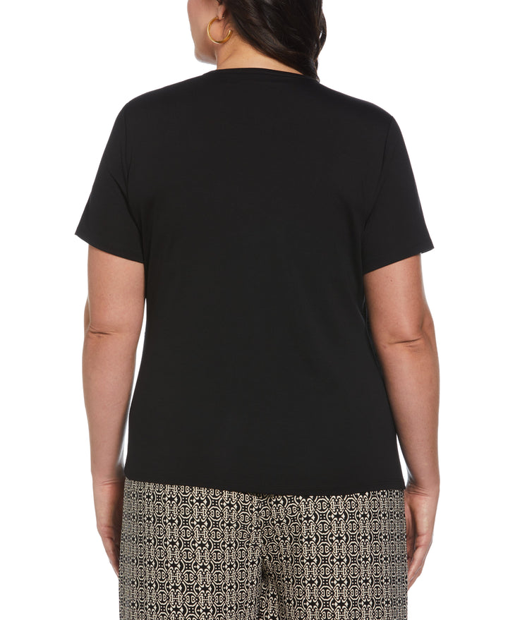 Plus Size Asymmetrical Wrap Top (Black) 