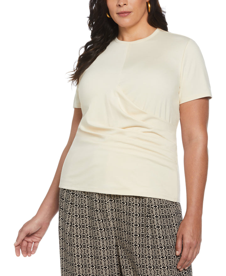 Plus Size Asymmetrical Wrap Top (White Swan) 