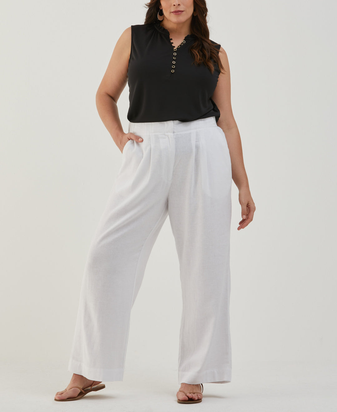 Plus Size Button Front Ruffle Tank Top (Black) 