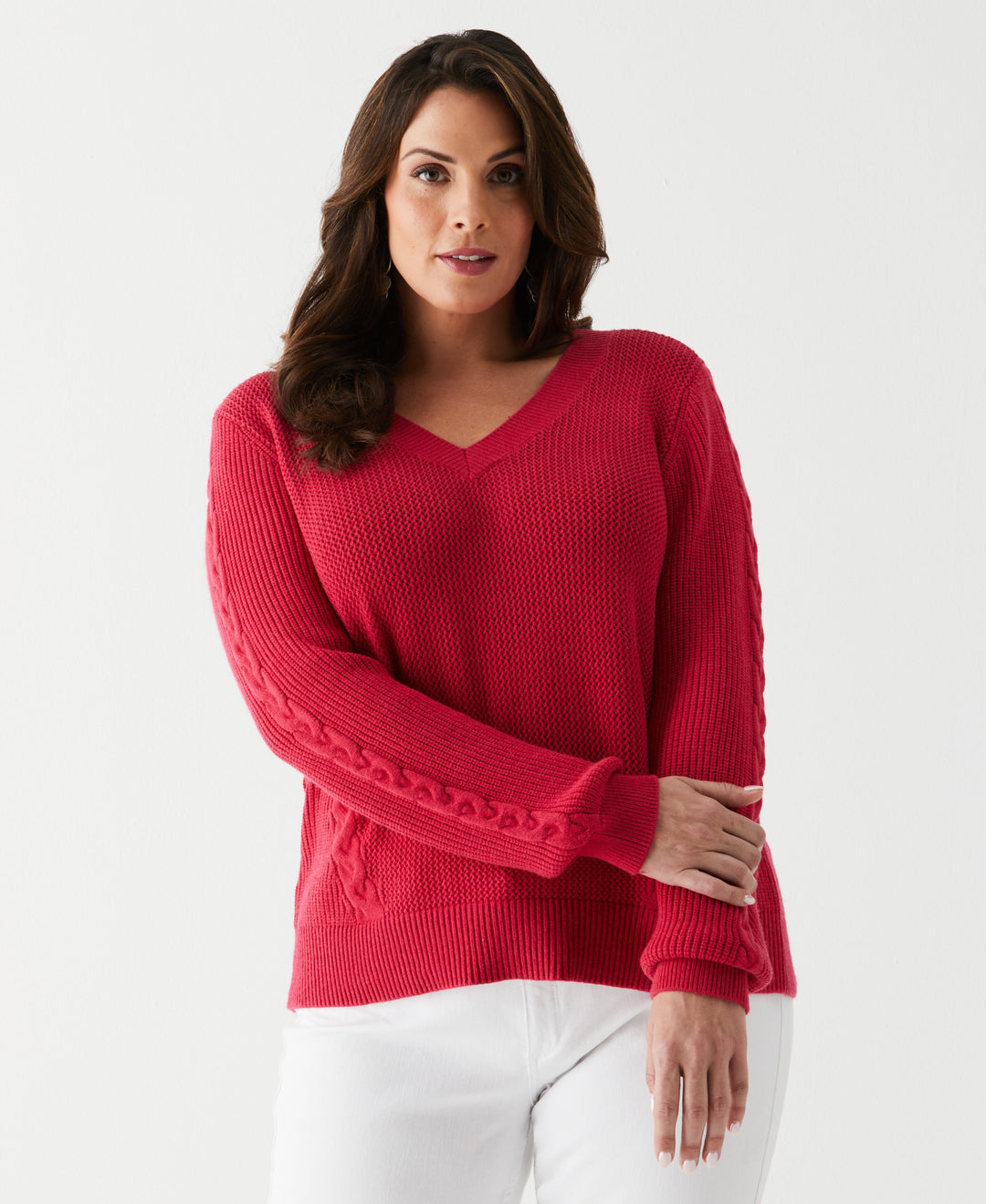 Plus Size Cable Knit V-Neck Sweater (Jazzy) 