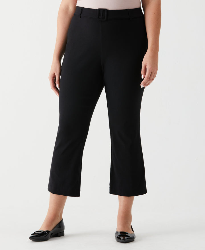 Plus Size Crop Boot Cut Pant with Belt (Black) 