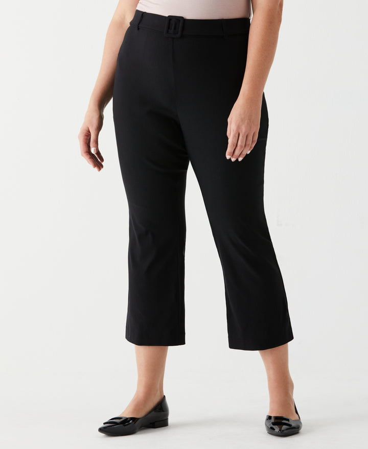 Plus Size Crop Boot Cut Pant with Belt (Black) 
