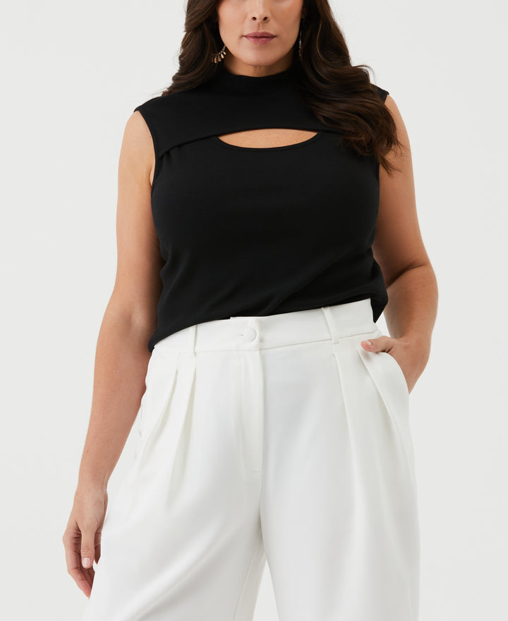 Plus Size Cutout Ribbed Tank Top (Black) 