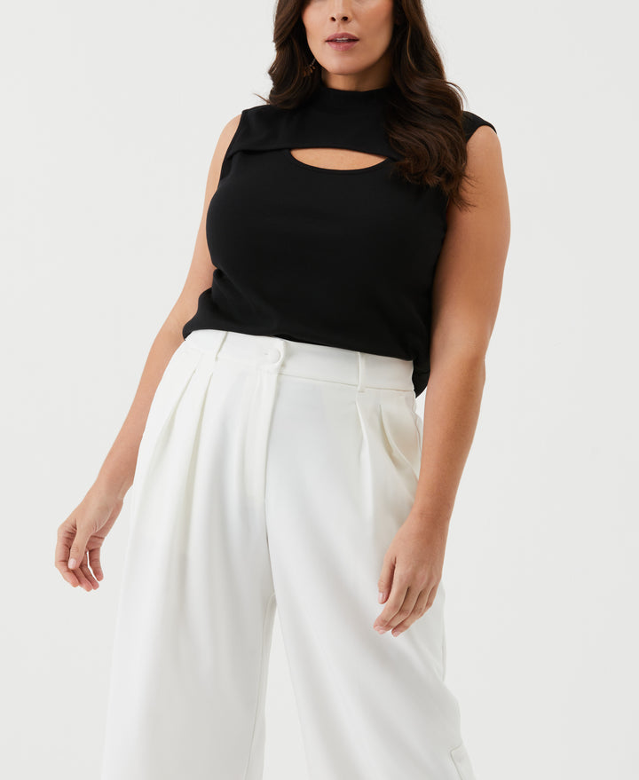 Plus Size Cutout Ribbed Tank Top (Black) 