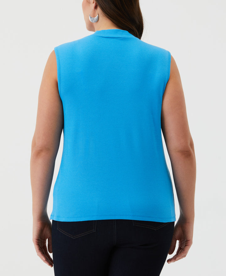 Plus Size Cutout Ribbed Tank Top (Malibu Blue) 