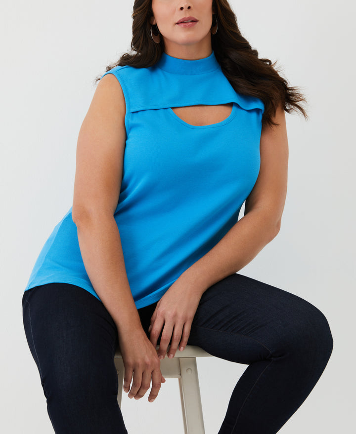 Plus Size Cutout Ribbed Tank Top (Malibu Blue) 