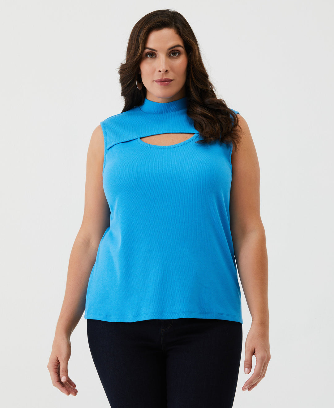 Plus Size Cutout Ribbed Tank Top (Malibu Blue) 