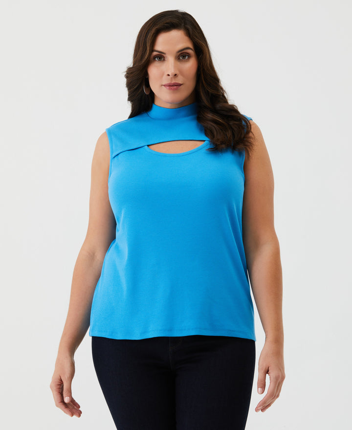 Plus Size Cutout Ribbed Tank Top (Malibu Blue) 