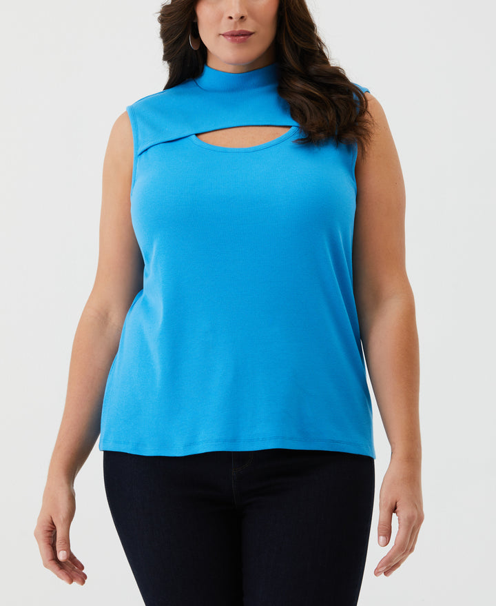Plus Size Cutout Ribbed Tank Top (Malibu Blue) 