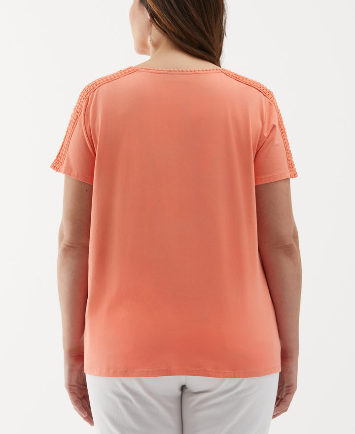 Plus Size Dot Trim Tee (Coral) 