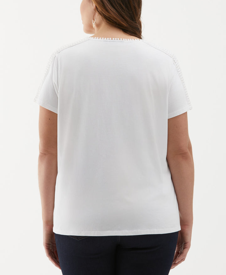 Plus Size Dot Trim Tee (White) 
