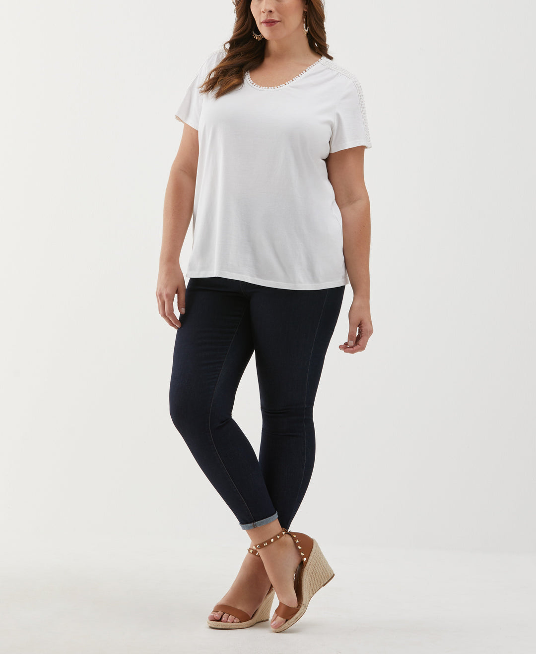 Plus Size Dot Trim Tee (White) 