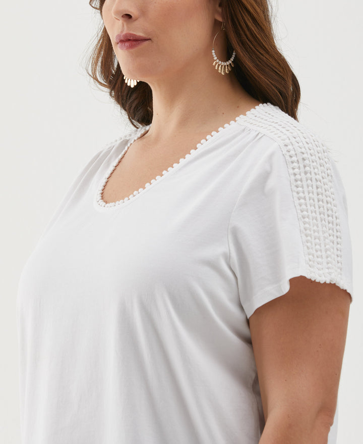 Plus Size Dot Trim Tee (White) 