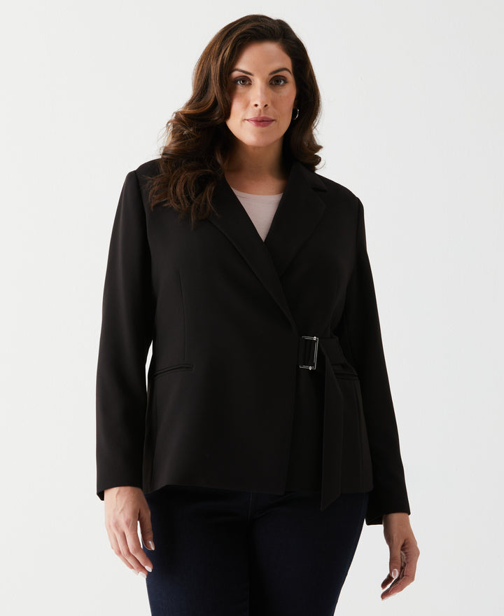 Plus Size Double Breasted Tie Wrap Blazer (Black) 